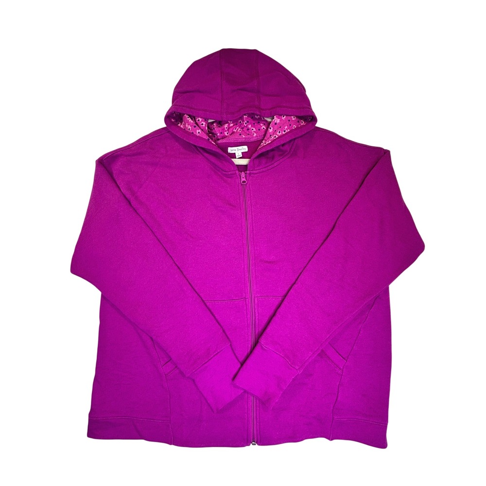 Vera Bradley Magenta Purple Full Zip Hoodie Floral Hood Thumbholes Large